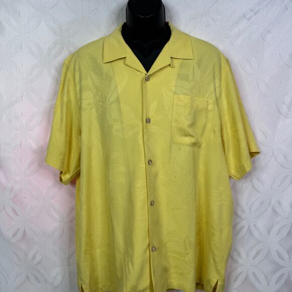 Tommy Bahama Washable Silk Floral Palm Tree Hawaiian Camp Tiki Shirt Size XL - Picture 3 of 9